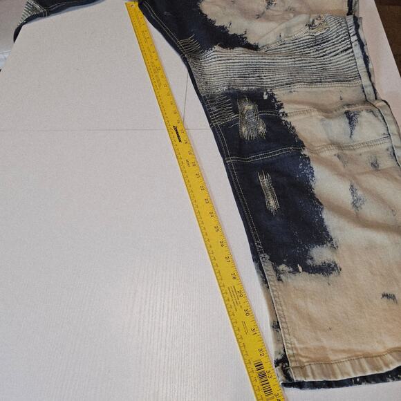 Makobi Moto Biker Jean Blue Acid Skinny Distressed Men's Big & Tall 60 x 33 3739 - Picture 8 of 9